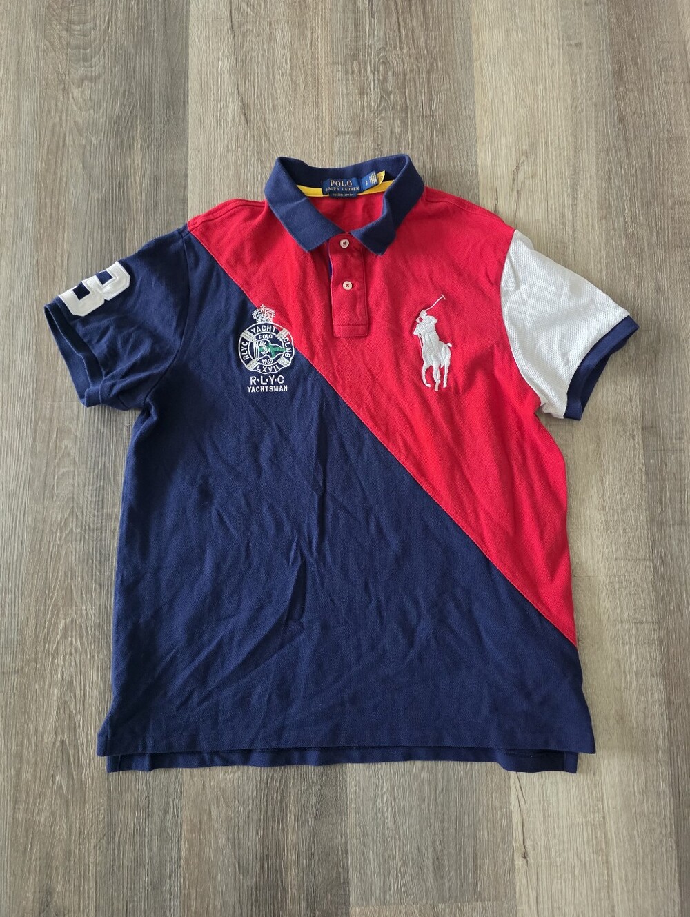 Polo by Ralph Men's  Lauren  Red & Navy Colorblock Polo Shirt Size L
